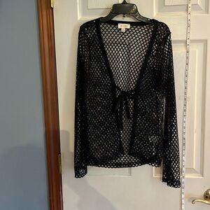 NWT-London Rose-M-black-Tie swimsuit, cover-up, or see-through tie cardigan.